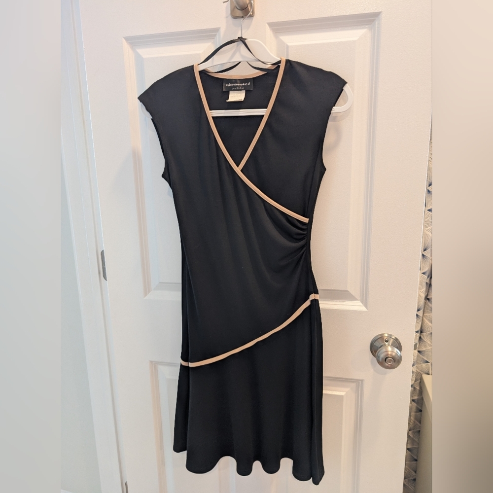 Connected Apparel Black Dress with Cream Trim